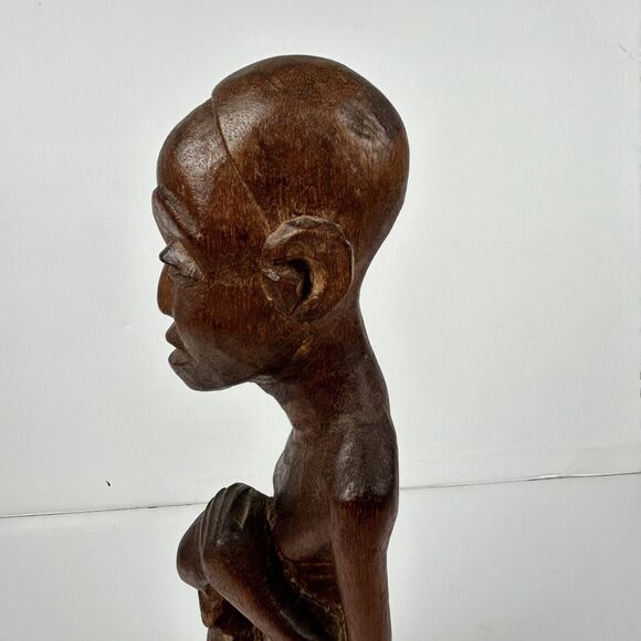African Wood Carved Statue Sitting Man Uganda Kikan Gala 14” Vintage? Wooden - Picture 11 of 16